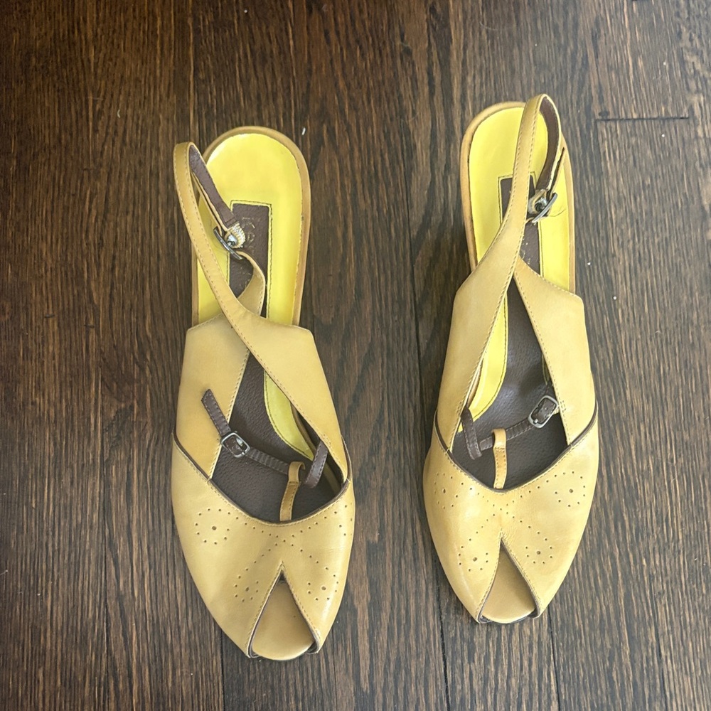 kenzie Yellow Open-Toe Slingback Leather Mules